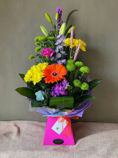 Poppy's Flower Design Florist in Leyland - Bright & Bold - Seasonal mixture of blooms in bright and bold colours.
Flowers in Leyland Florist in Leyland Poppys Flower Design Poppy's