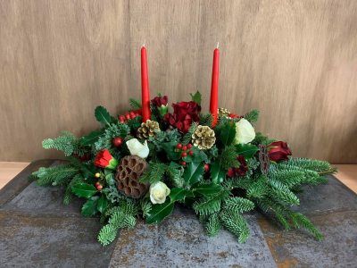 Florist's Choice - Table Decoration - poppys wintertime xmas yule florist leyland flowers winter christmas harvest collection delivery weddings funerals Poppy's hough lane best floral bouquets arrangements